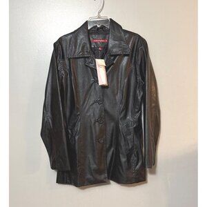 NWT Vtg‎ Jennifer J Womens Black Faux Leather Button-Up Jacket 2X